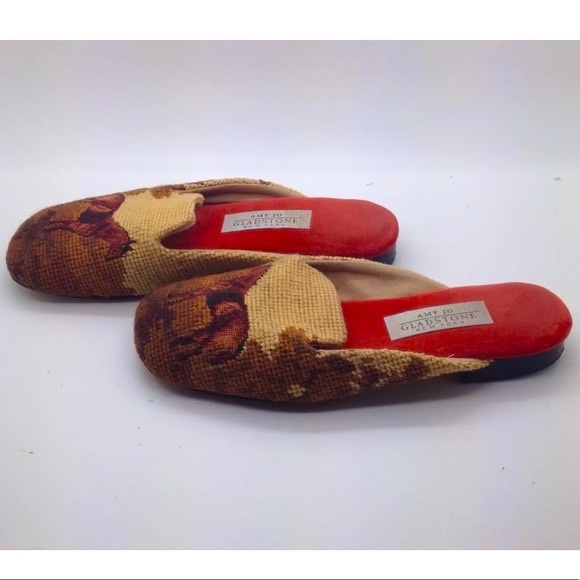 GLADSTONE🐎Equestrian Horse🐎Needlepoint Flats Slides 8 Original Box Very RARE! - Picture 8 of 12